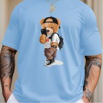 Men's Cartoon Teddy Bear Print Graphic Design Crew Neck T-shirt - Casual and Comfy Summer Tee for Daily Wear and Vacation Resorts