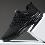 Men's Air Cushion Shock Absorption Knitted Lightweight Breathable Lace Up Athletic Shoes For Outdoor Running Walking