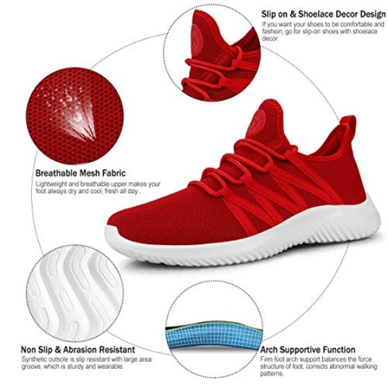 Feethit Womens Slip On Running Shoes Non Slip Walking Shoes Lightweight Gym Workout Shoes Breathable Fashion Sneakers