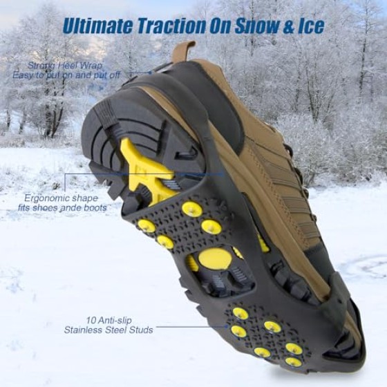 Ice Cleats, Ice Grippers Traction Cleats for Shoe and Boots Non-Slip Overshoe with 10 Steel Studs Cleats Prevent Outdoor Activities from Wrestling