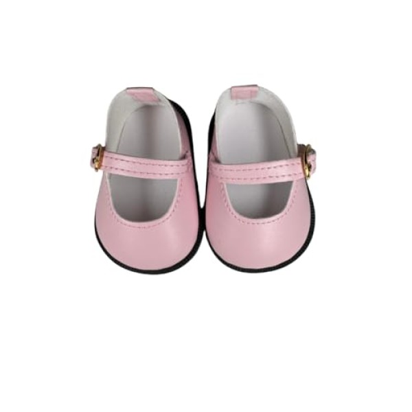 18" American Doll Shoes- Mary Jane Matte Black, Red, White, Pink, Shiny Black Shoe (18" Doll, Pink)