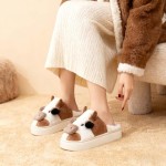 Cow Slippers for Women & Men - with Thickened Sole Plush Soft Non-Slip House Slipper, Winter Warm Fuzzy Platform Shoes with Comfort Memory Foam, Brown
