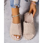 Slippers for Women Corduroy Memory Foam Indoor Slippers Open Toe Slip On Bedroom Comfy House Slide Slipper Shoes