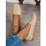 Women's Orthopedic Leather Loafers, Beige Slip-On Flats, Casual Comfort Walking Shoes with Barefoot Feel, Anti-Slip Rubber Sole, PU Upper