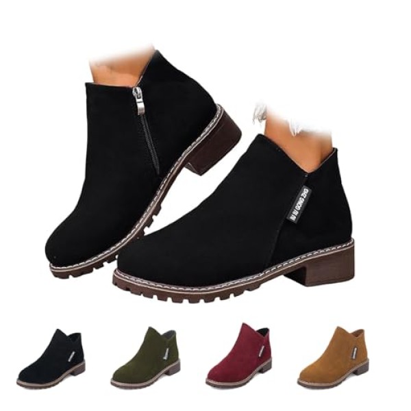 Ankle Boots for Women 2025 Low Heel Chunky Platform Heeled Short Booties, Non Slip Outsole, for Outdoor Walking Fall Shoes