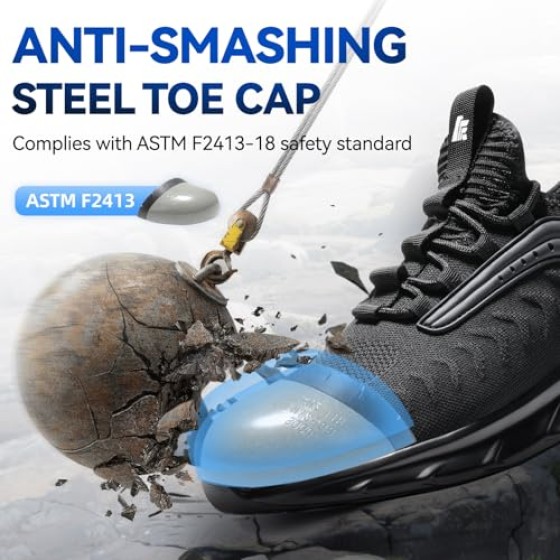 Furuian Steel Toe Shoes for Men Women Lightweight Cushion Sneakers Slip Resistant Safety Work Shoes Indestructible Sneakers
