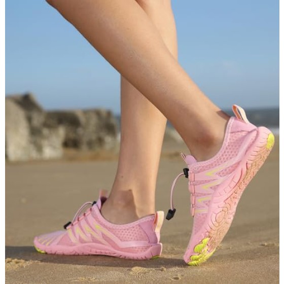 Generic Barefoot Shoes for Women & Men, Wide Toe Box, Breathable, Quick-Dry, Aqua Sports, Beach, River, Athletic, Swim, Surf, Pool, Diving, Hiking, Walking, Pink, US Women's Sizes