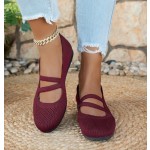 Knit Flats for Women Square Toe Ankle Strap Casual Ballet Flats Mary Jane Shoes Women Comfortable for Dressy Office