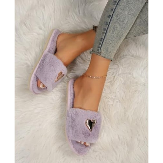 Womens Fuzzy Open Toe Slippers Soft Comfy Memory Foam Slip On Indoor House Bedroom Slides Slippers