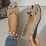 Women's Bowknot Dress Flats Ballet Low Wedge Round Toe Slip-Ons Comfortable Casual Flats Shoes Dressy Office Work Shoes
