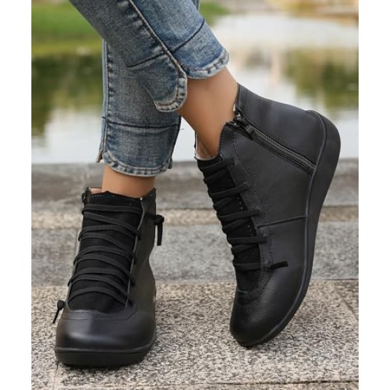 Women's Waterproof Combat Boots Casual Ankle Boots Fashion Round Toe Slip On Elastic Fall Booties Shoes